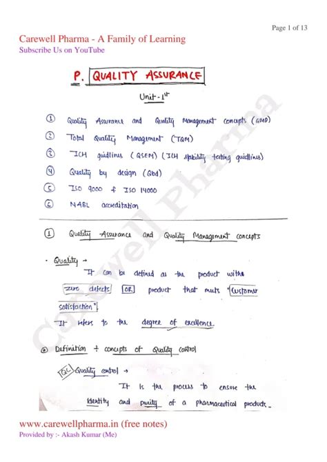 Unit 1 - Pharmaceutical Quality Assurance - 6th Semester - B Pharmacy ...