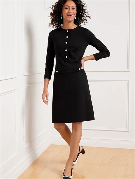Button Detail Ponte A-Line Dress | Talbots