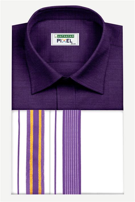 Pixel - Dark Violet Matching Shirt and Double Design Fancy Border Dhot ...