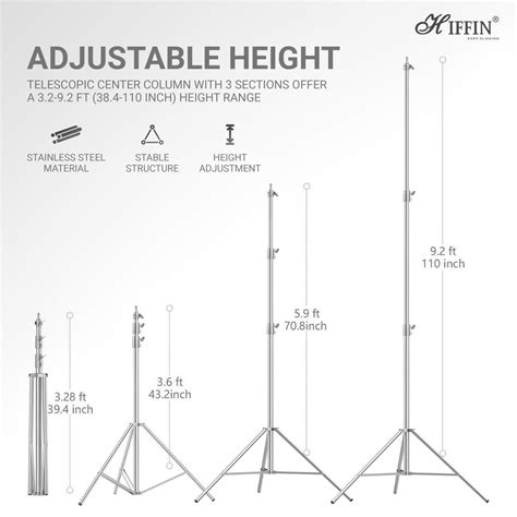 HIFFIN 9.2Ft Stainless Steel Heavy Duty 39-110 inches Adjustable Light ...