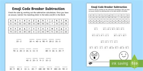 😊 KS1 Emoji Subtraction Code Breaker Worksheet - Twinkl