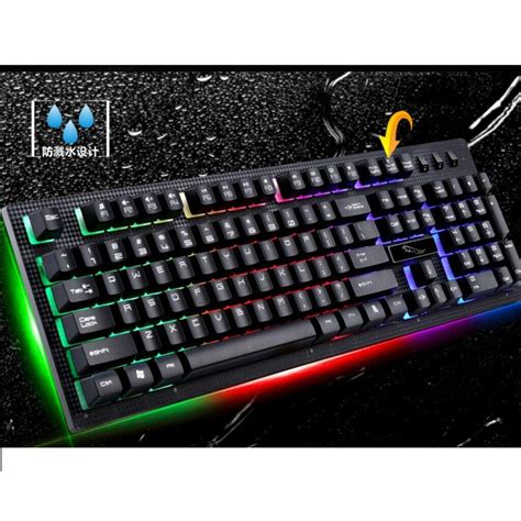 Rainbow LED Illuminated Backlight USB Gaming Keyboard Mouse Set Black ...