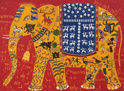 "Golden Elephant": Orange-Red Animals painting by Bhaskar Lahiri ...