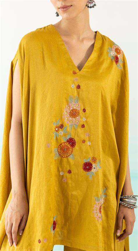 Yellow Embroidered Asymmetric Kurta And Pants – Basanti Kapde aur Koffee