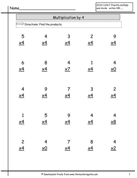 4s Multiplication Worksheets