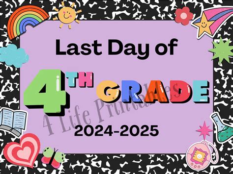 Printable Retro First and Last Day of 4th Grade Sign, First and Last ...