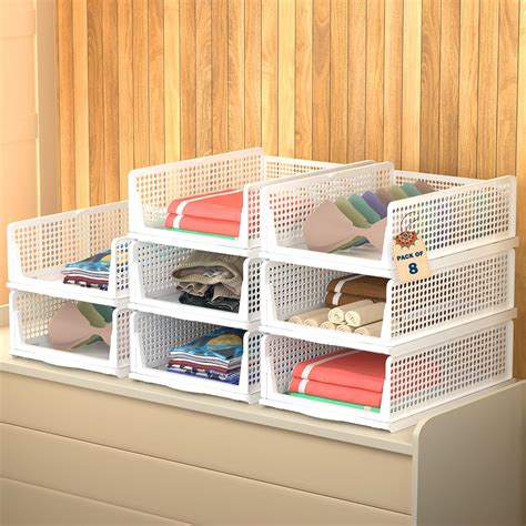 Kuber Industries Pack of 8 (13x11 IN) Foldable & Stackable Plastic ...