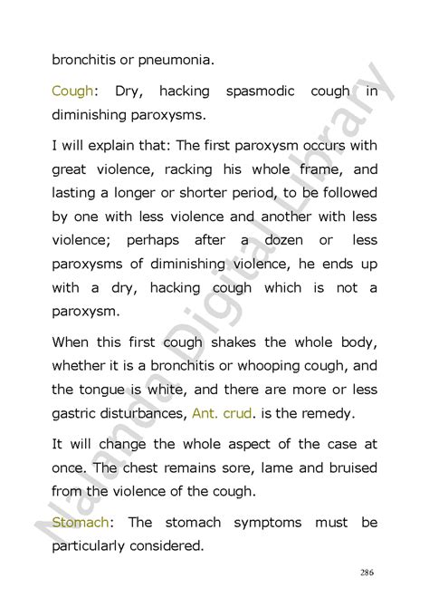 Homeopathic (19) - bronchitis or pneumonia. Cough: Dry, hacking ...