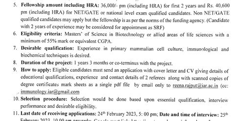 IIAR Immunology/Cell Biology SRF/JRF Openings