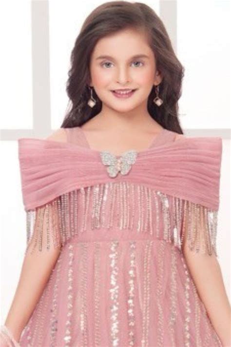 Dusty Pink Net Embroidered Princess Gown For Girls – Lagorii Kids