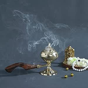 CraftVatika Brass Dhoop Dani Loban with Wooden Handle Incense Holder ...