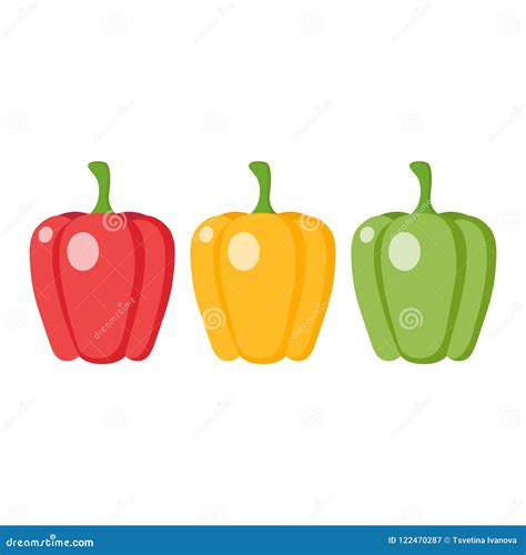 Green, Red and Yellow Bell Peppers. Bell Pepper Clipart Vector ...