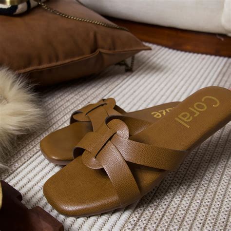 Buy Coral Haze Camel Tan Leatherite Strappy Flats Online