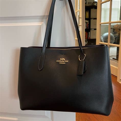 Coach Large Avenue Leather Carryall Satchel Tote | Large black tote bag ...