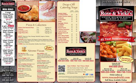 Menu at Rose & Vicki's in Marion pizzeria, Marion