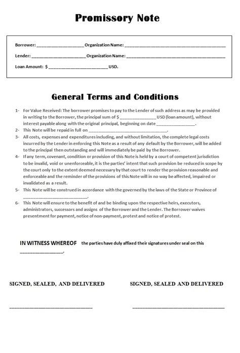 Promissory Note Template Word 的图像结果