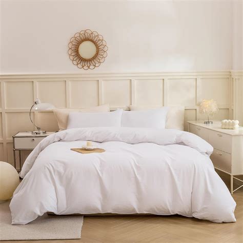 Amazon.com: ECOCOTT White Duvet Cover Queen Size - 100% Washed Cotton ...