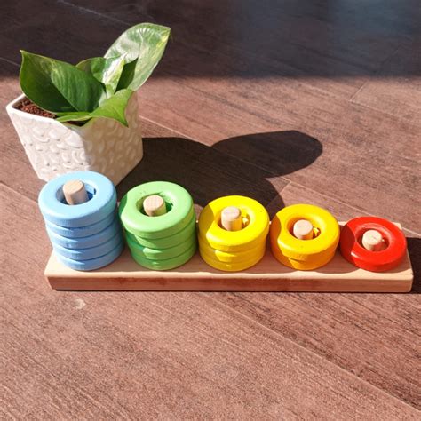 Wooden ring stacker toy for kids-Buy child safe toys online at Hawbeez.