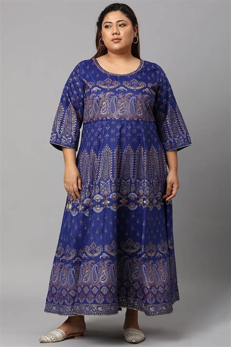 Buy Plus Size Indigo Paisley Print Flared Festive Dress @ 3999 | W for ...