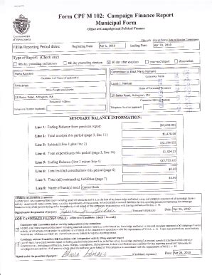 Fillable Online Form CPF M 102: Campaign Fiance Rp.ort Municipal Form ...