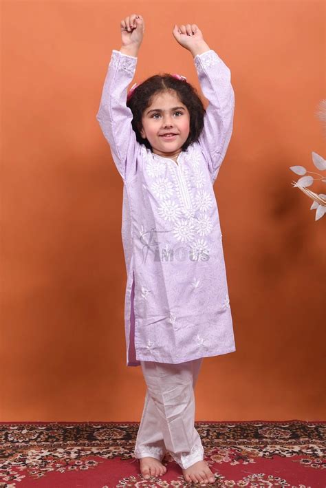 Purple Chikankari Kids Kurti Plazo Sets