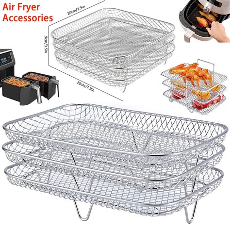 3-layers Air Fryer Rack Stackable Grilling Rack Stainless Steel ...