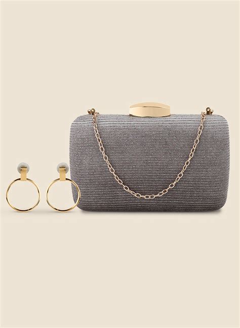 Buy Stone Stuuded Clutch Bag & Earring Set 121816GRYGLDCNA – KAZO