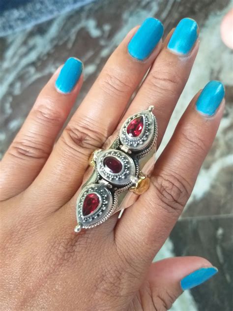 Buy Natural Garnet Three Poison Boxes Ring, 925 Sterling Silver Ring ...