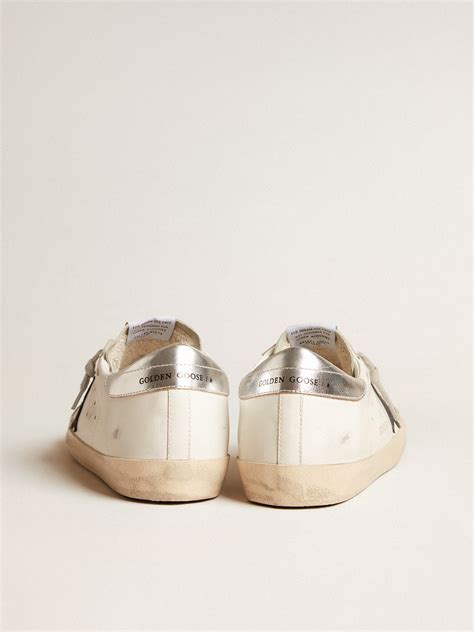 Men's Super-Star in white leather with black nubuck star and silver ...