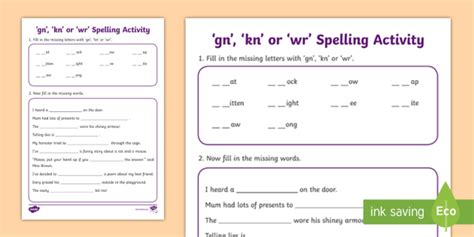 gn kn or wr Spelling Activity (teacher made)