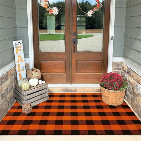 EARTHALL Buffalo Plaid Outdoor Rug 4x6 Orange and Black Checkered Rug ...