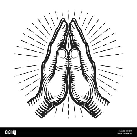 Hands in praying position. Prayer, faith and hope emblem. Hand drawn ...