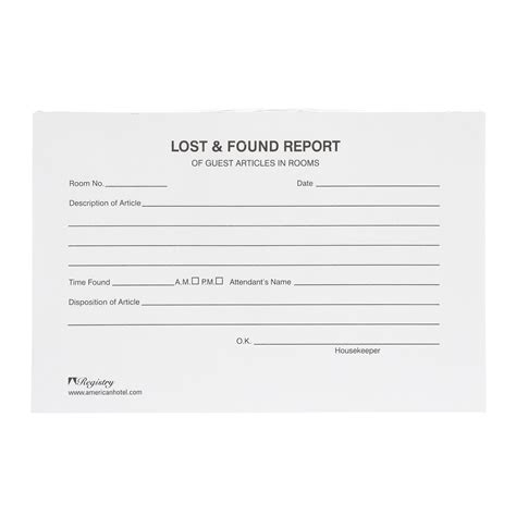 Registry Lost and Found Report Form 4" x 6", 500/pack | Lost and Found ...