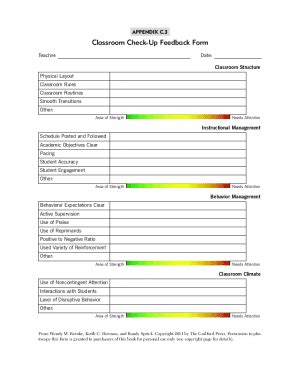Classroom Check-Up Feedback Form - Blank Fillable Template | Fill Out ...
