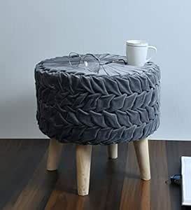 Sheen Decor Teak Grey Velvet Pouffes Sitting Stool for living room ...