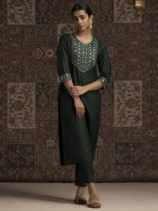 Indo Era Women Embroidered Flared Kurta - Buy Indo Era Women ...