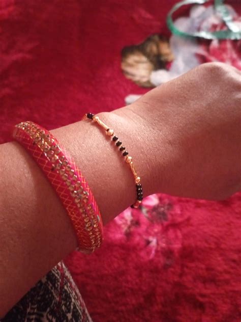 JHB Golden Gold-Plated Brass Bracelet 3 pis Combo for Women (Black Bead ...