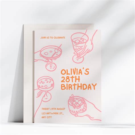 Birthday Invitation, 28th Birthday Card, 28th Party Invite, Editable ...