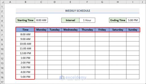 Image result for Making a Weekly Schedule in Excel