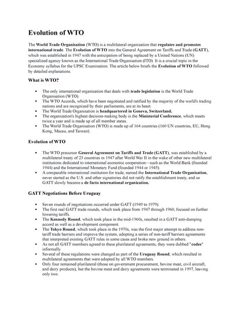 WTO - World Trade Organization - Evolution of WTO The World Trade ...