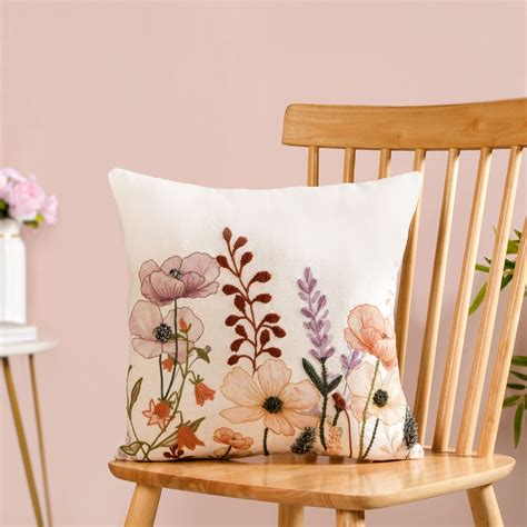 Lush Botanica Embroidered Cotton Slub Cushion Cover 40x40cm Online ...