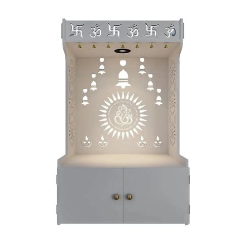 Wooden White Puja Mandir with Focus Light – Isvara
