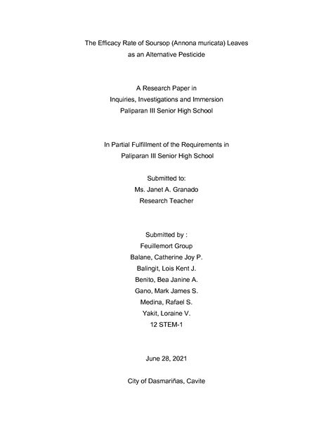 High School Research Paper Title Page