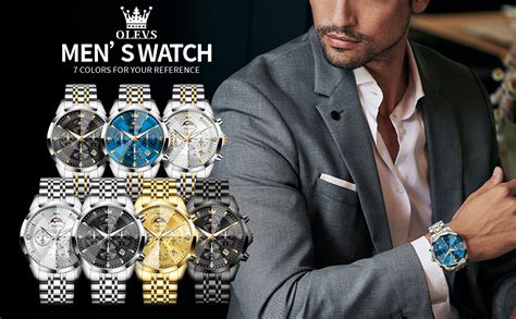 OLEVS Gold Watch for Men Analog Quartz Classic Business Dress Diamond ...