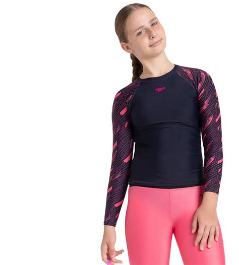 Buy Speedo Hyperboom Long Sleeve Suntop Truenavy-Electricpink ...