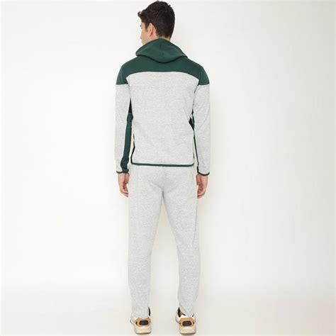 wavecolour | Men Grey & Green Colourblocked Cotton Tracksuit