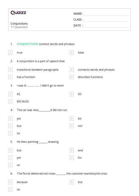 50+ Conjunctions worksheets for 5th Class on Quizizz | Free & Printable