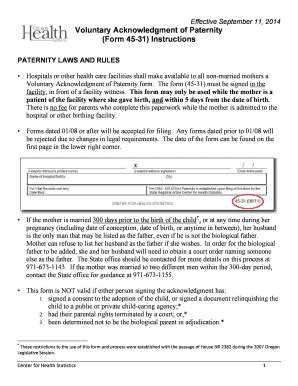 Voluntary Acknowledgment of Paternity Form 45-31 - Blank Fillable ...