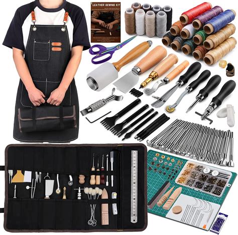 Amazon.com: Tikjiua 456Pcs Leather Working Tools with Apron and Leather Tooling Bag, Leather ...