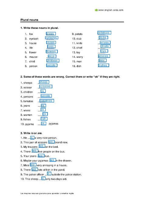 Sustantivosplural E 1-1 - english-area Los mejores recursos gratuitos ...